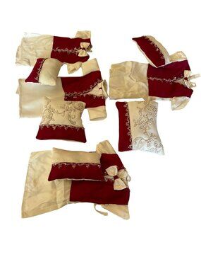 Elegant Red & Ivory Doll Wedding Dress Set With Beaded Details & Accessories